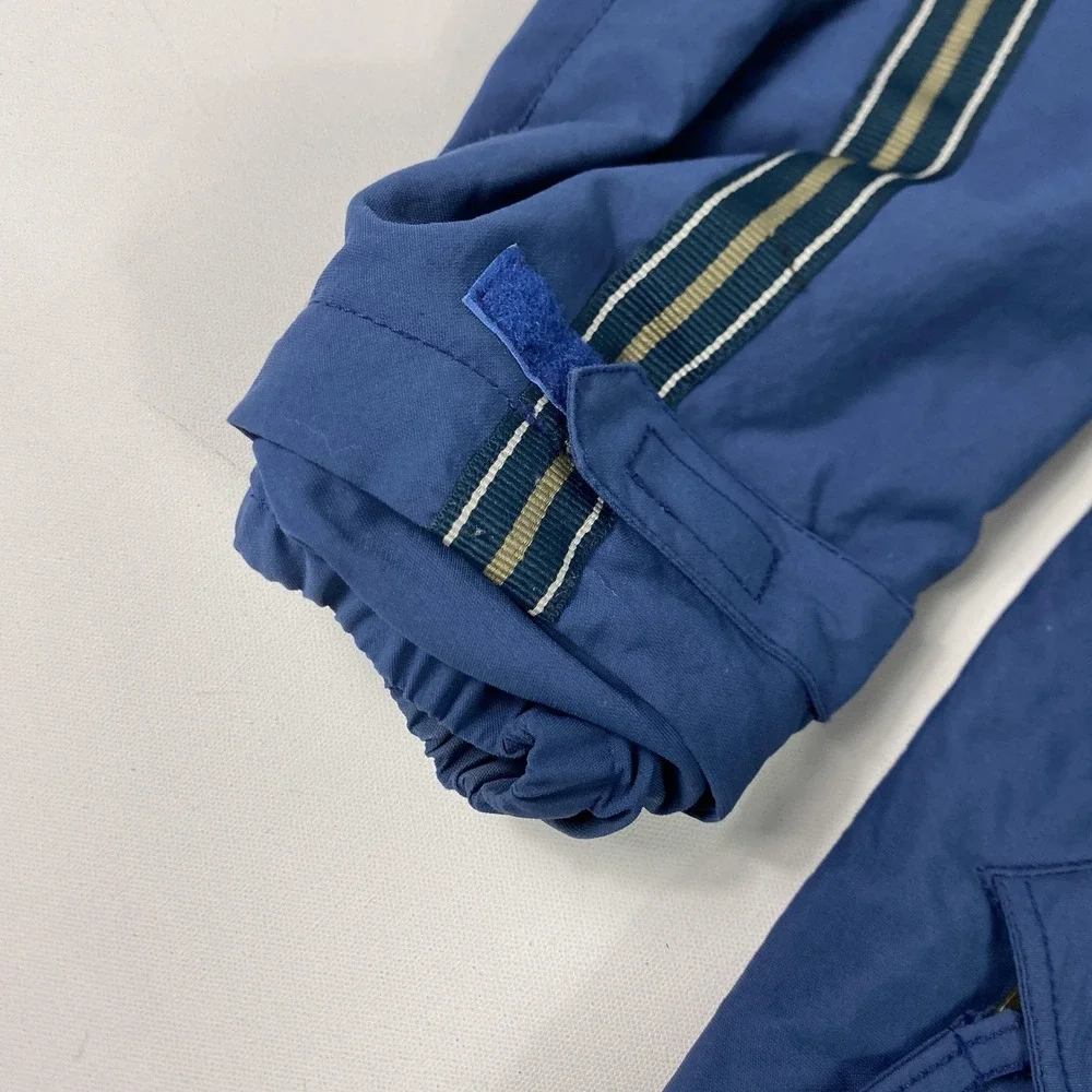 EXES Jacket Mens Small Blue Hooded Fleece Lined Ski Parka Outdoor Stripe Vintage